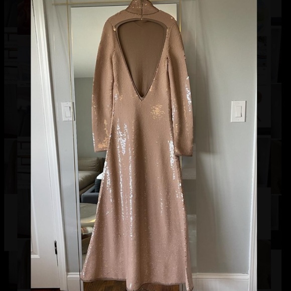 Brand New!! Bottega Veneta sequined turtleneck gown, Dune colored size small - Picture 5 of 5